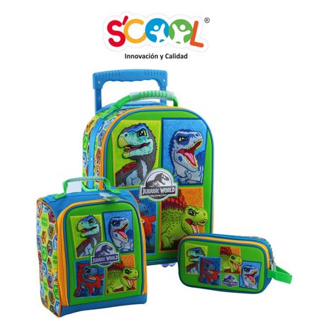 Set Escolar Mochila + Lonchera + Cartuchera Scool Mediana Jurassic Kids
