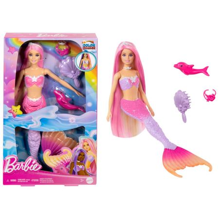 Muñeca Barbie Fantasias Sirenas Colores Magicos Cabello Rosa