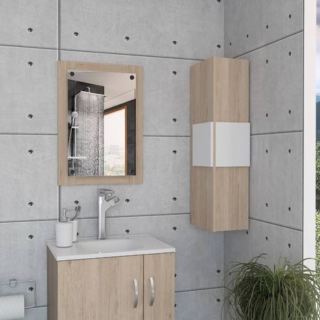 Combo Vanguard - Mueble + Muro + Espejo - Rovere / Blanco