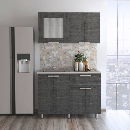 Combo 5 Fendi Muebles Inferior + Superior - Roble Gris / Blanco