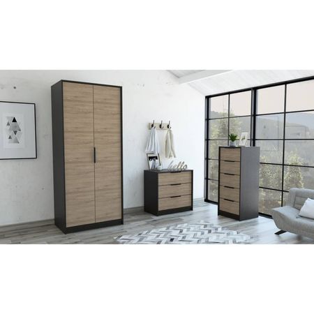 Closet 2 Puertas + Comoda 5 Cajones + Comoda 3 Cajones - Wengue / Miel
