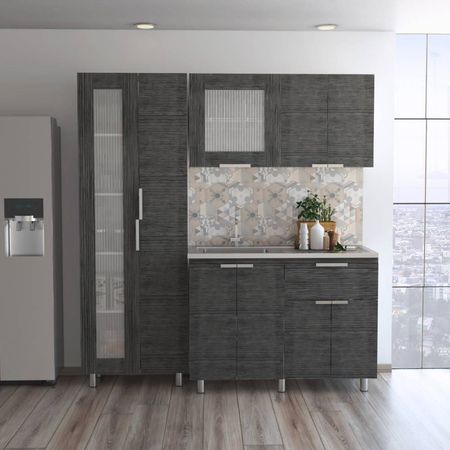 Combo 3 Fendi Muebles Inferior + Superior + Alacena - Roble Gris / Blanco