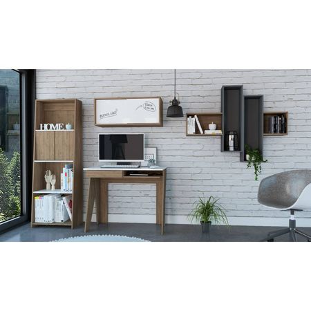 Escritorio + Gabinete + Biblioteca 160 + Wall 2A Note - Blanco Hg / Miel