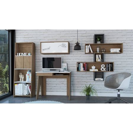 Escritorio + Gabinete + Biblioteca 160 + Wall 2B Note - Blanco Hg / Miel
