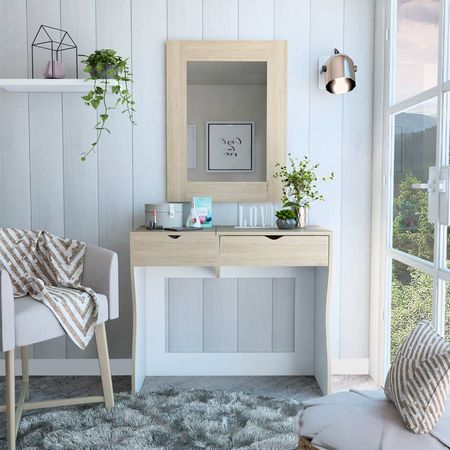 Mueble De Tocador + Espejo - Rovere / Blanco