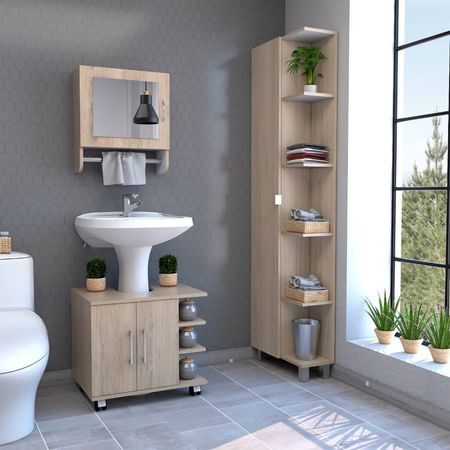 Botiquin + Optimizador Lavamanos + Mueble Bath300 -  Rovere / Blanco