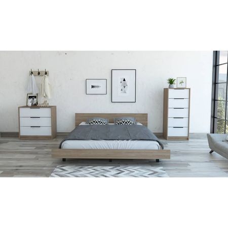 Cama 2 Plazas + Comoda 5C + Comoda 3C - Miel / Blanco