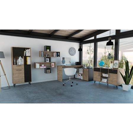 Escritorio 1L + Biblioteca + Armario  + Wall 2B Bibao - Miel / Wengue