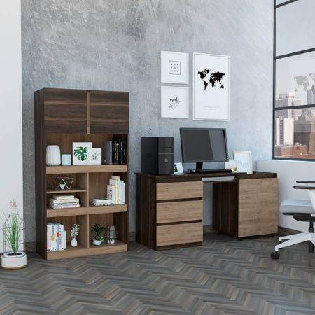 Combo Office 36 Escritorio + Biblioteca - Habano+Miel