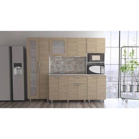 Combo 2 Fendi Muebles Inferior + Superior + Alacena + Microondas - Rovere / Blanco