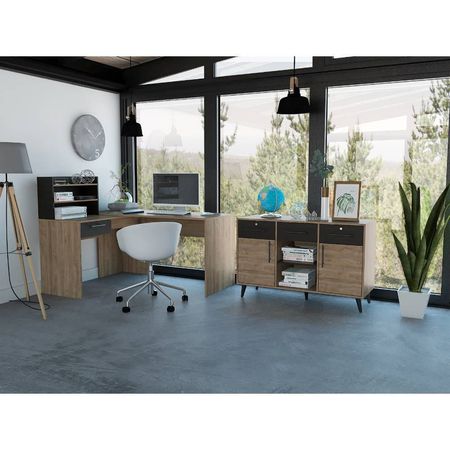 Escritorio 2L + Armario Bilbao - Miel / Wengue