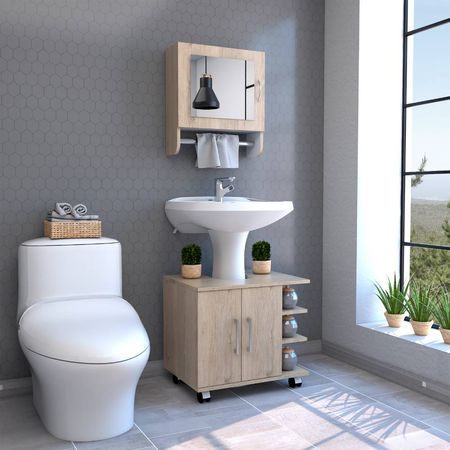 Botiquin + Optimizador Lavamanos Bath300 -  Rovere / Blanco