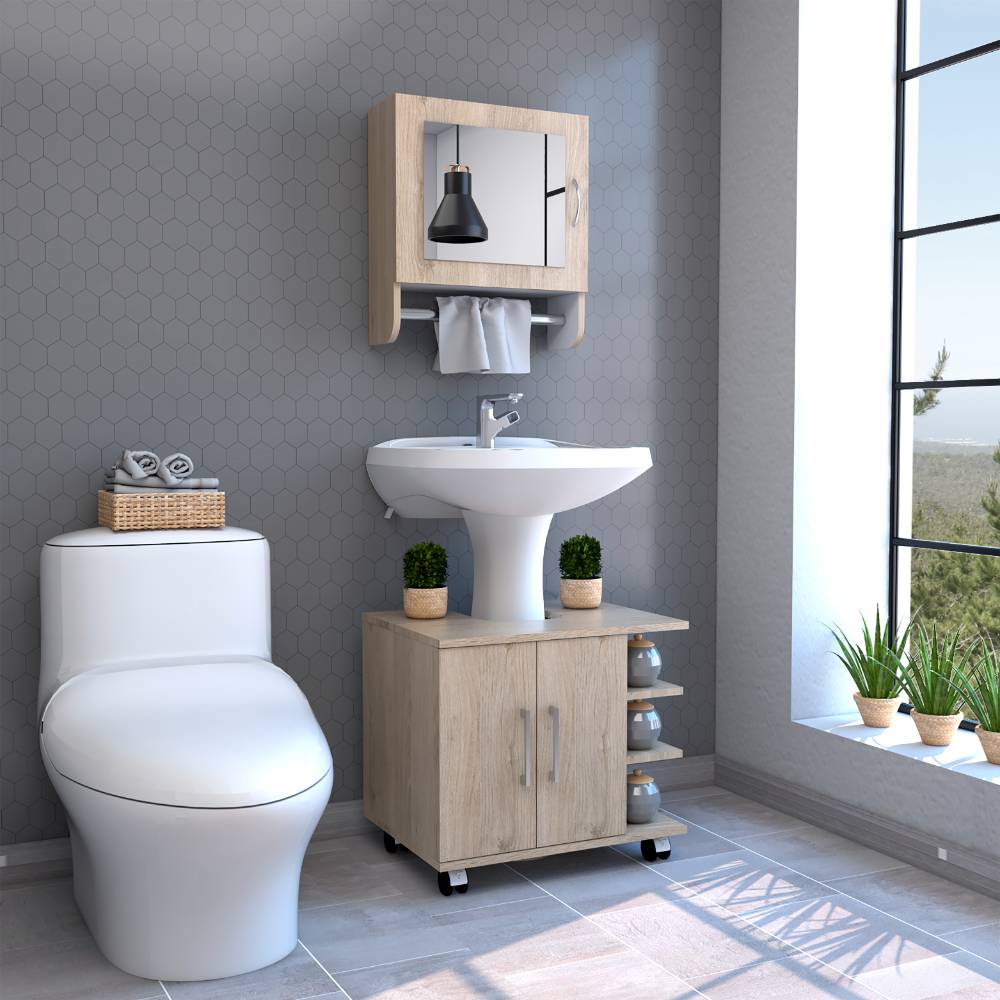 Botiquin + Optimizador Lavamanos Bath300 -  Rovere / Blanco