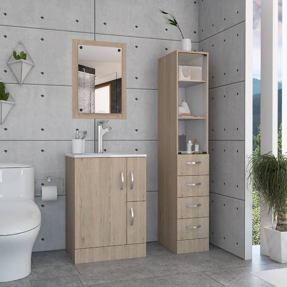 Combo Vanguard - Mueble + Torre + Espejo - Rovere / Blanco