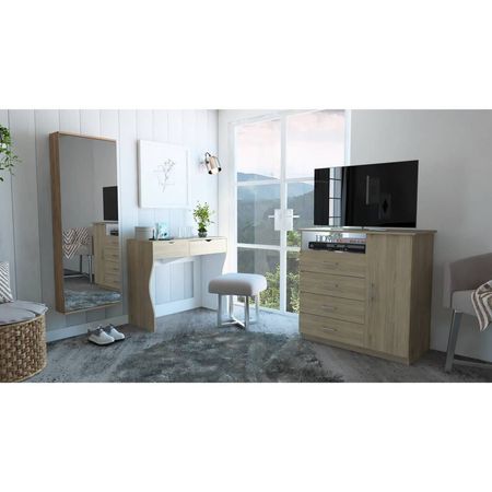 Mueble De Tocador + Zapatero C.Espejo + Comoda 4C/1P- Rovere / Blanco