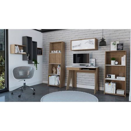 Escritorio + Gabinete + Biblioteca 120 + Biblioteca 160 + Wall 2A Note - Blanco Hg / Miel
