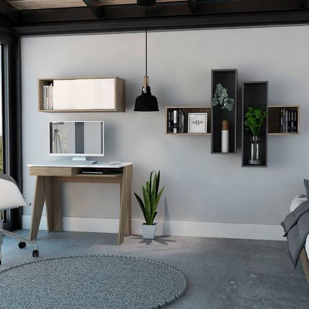 Escritorio + Gabinete + Wall 2A Note - Blanco Hg / Miel