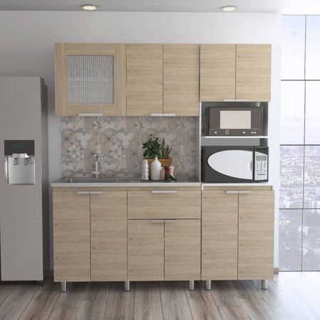 Combo 4 Fendi Muebles Inferior + Superior + Microondas - Rovere / Blanco