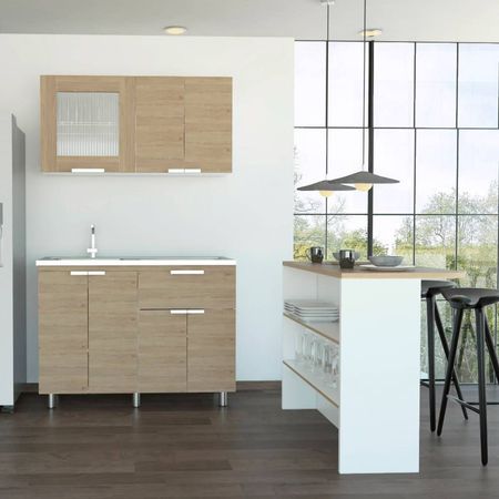 Combo 10 Fendi Muebles Inferior + Superior + Barra Auxiliar - Rovere / Blanco