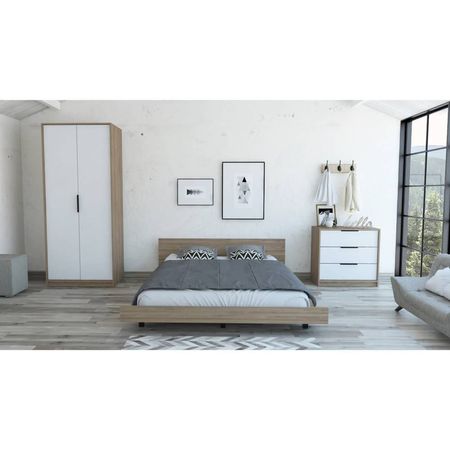 Cama 2 Plazas + Closet 2P + Comoda 3C - Miel / Blanco