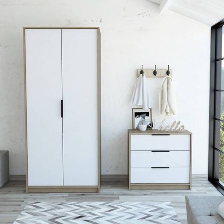 Closet 2 Puertas + Comoda 3 Cajones - Miel / Blanco