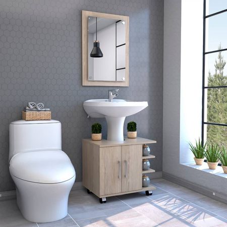 Espejo + Optimizador Lavamanos Bath300 -  Rovere / Blanco