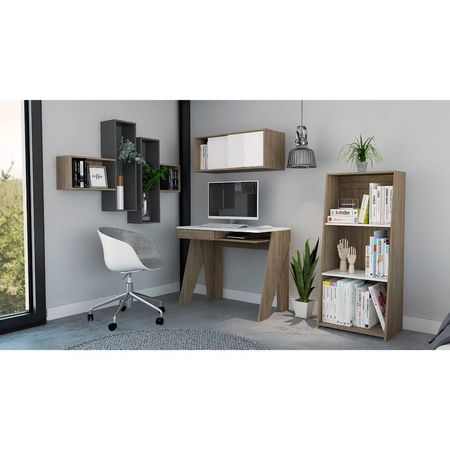 Escritorio + Gabinete + Biblioteca 120 + Wall 2A Note - Blanco Hg / Miel