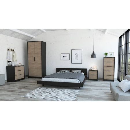 Cama 2 Plazas + Closet 2P + Comoda 5C + Comoda 3C  + 1 Velador - Wengue / Miel