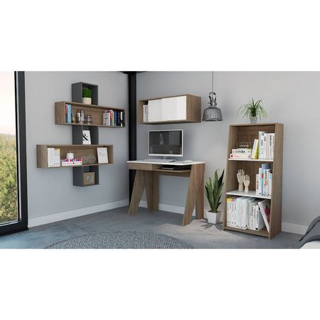 Escritorio + Gabinete + Biblioteca 120 + Wall 2B Note - Blanco Hg / Miel