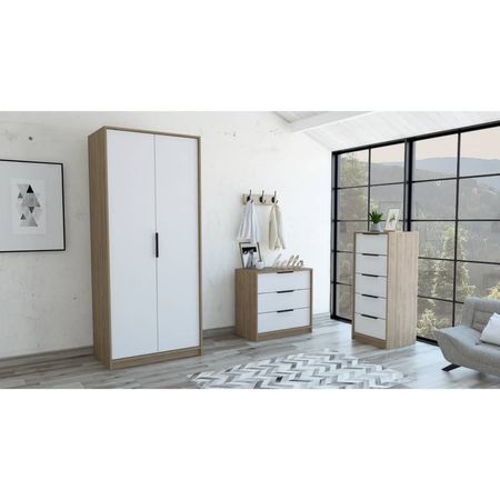 Closet 2 Puertas + Comoda 5 Cajones + Comoda 3 Cajones - Miel / Blanco