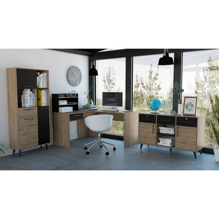 Escritorio 2L + Biblioteca + Armario Bilbao - Miel / Wengue