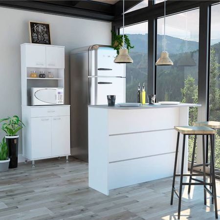 Combo Kitchen 18 Mueble Microondas + Barra De Cocina - Blanco