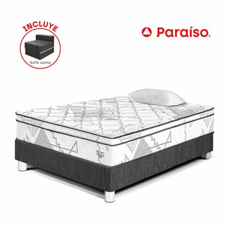 Cama Pocket Advance 1.5 Plazas + Sofá Cama Gris