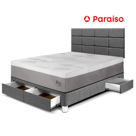 Dormitorio Royal Balanzze Cajones 2 Plazas Cabecera Blocks Gris