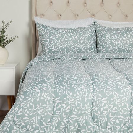 Set Edredón Kaz Micro Print Hojas Verde V2 Set Edredón Kaz Micro Print Hojas Verde 1.5 Plazas V2