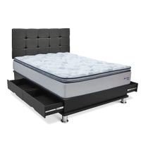 Dormitorio Capitone New Ozono 1.5 Plazas + Almohada + Protector Gris