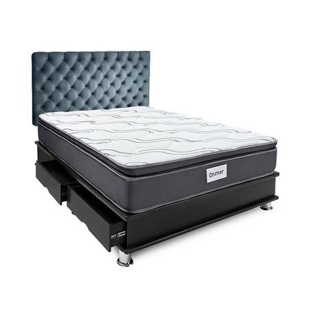 Dormitorio Capitone Futuredic Queen + Almohadas + Protector Gris