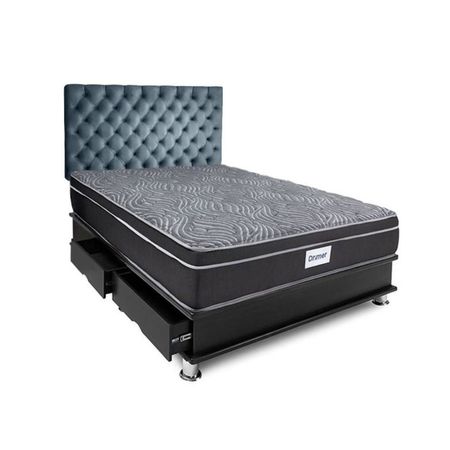Dormitorio Capitone Ventus 2 Plazas + Almohadas + Protector Gris