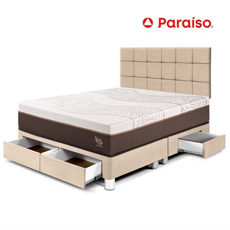 Dormitorio con Cajones Royal Abrazzo King + Cabecera Blocks Champagne