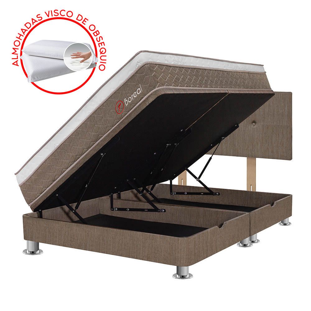 Dormitorio Boxet Marrón Boreal Queen + 2 Almohadas + 1 Protector