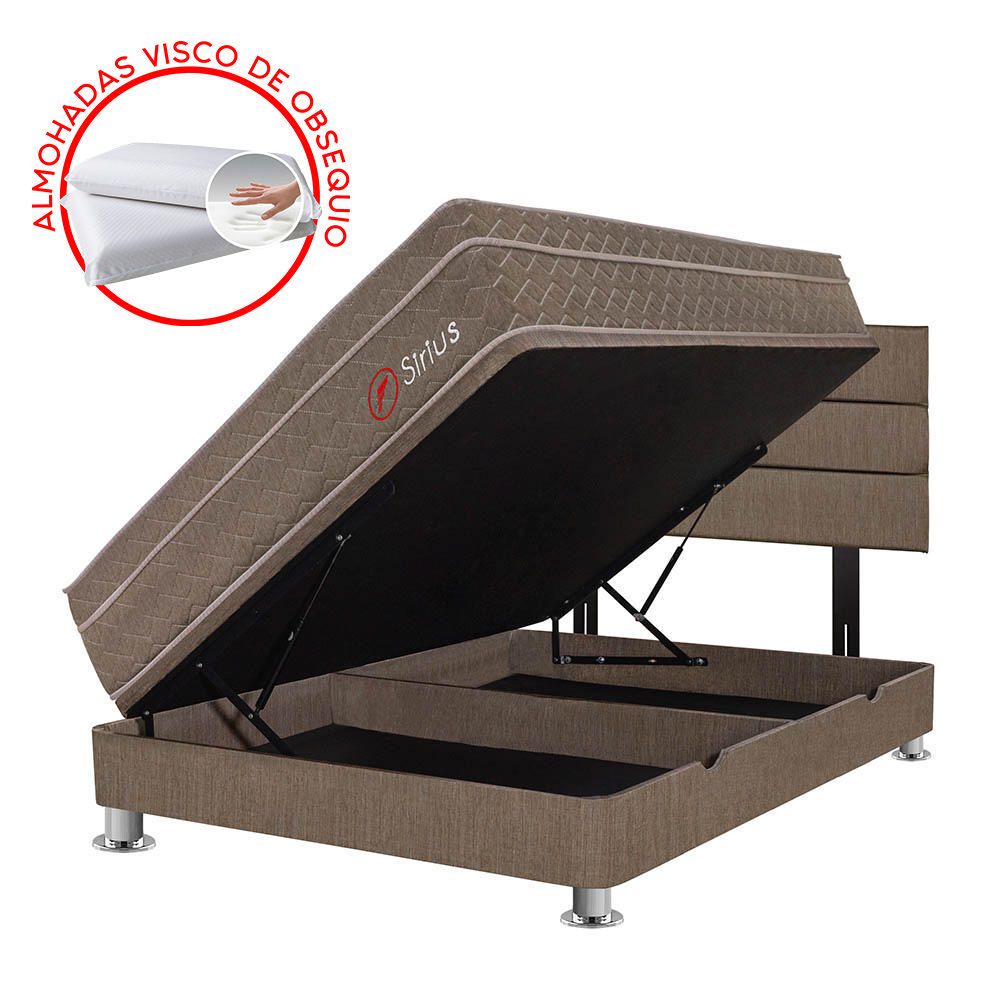 Dormitorio Boxet Marrón Sirius 2 Plazas + 2 Almohadas + 1 Protector