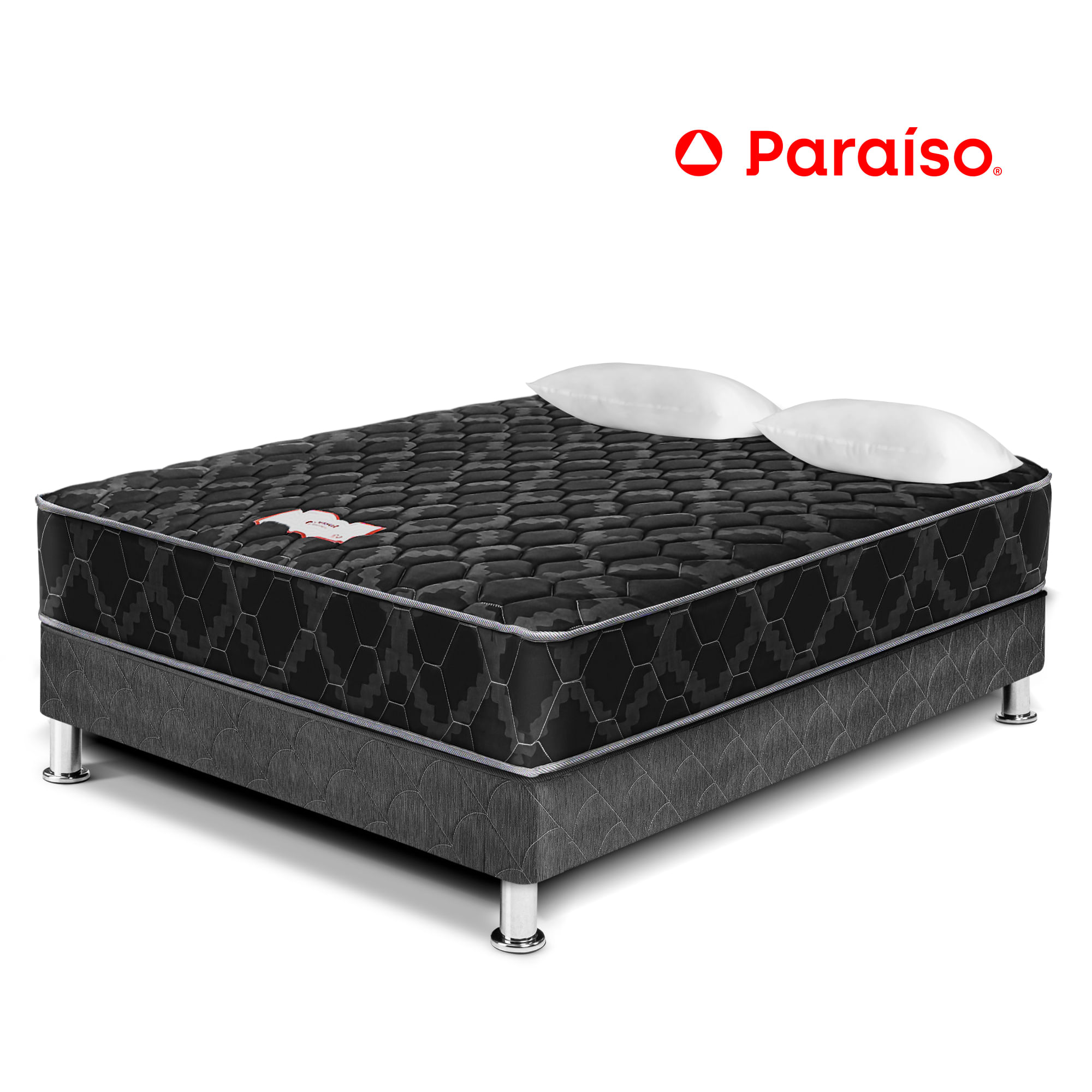 Cama Box Tarima PARAISO Consul Black 2 Plazas + 2 Almohadas + Protector