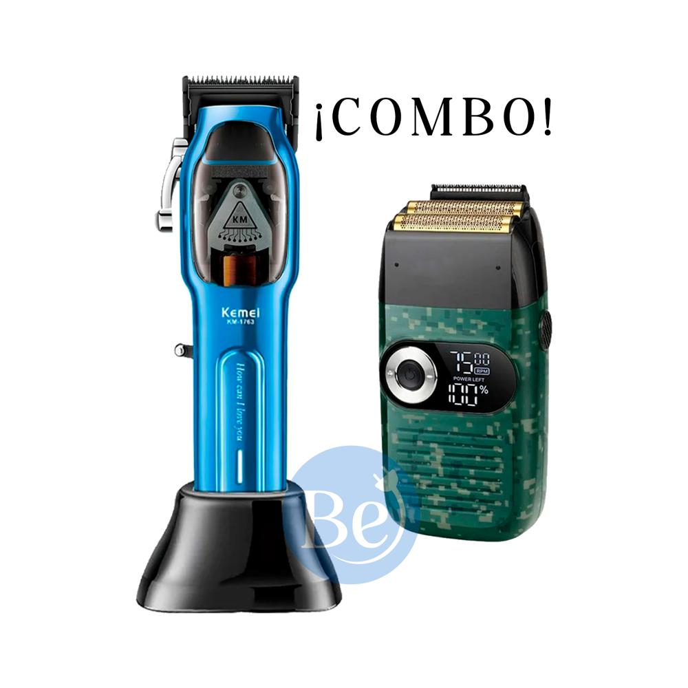 Combo Kemei Cortadora KM-1763 y Afeitadora Shaver Cord Cordless KM-2027