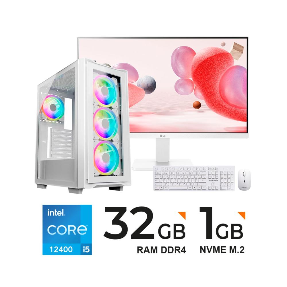 Computadora PC INTEL i5 12400 4.40GHz 32GB DDR4 1TB M.2 MONITOR 23.8""FHD KIT TECLADO,MOUSE 2 EN 1