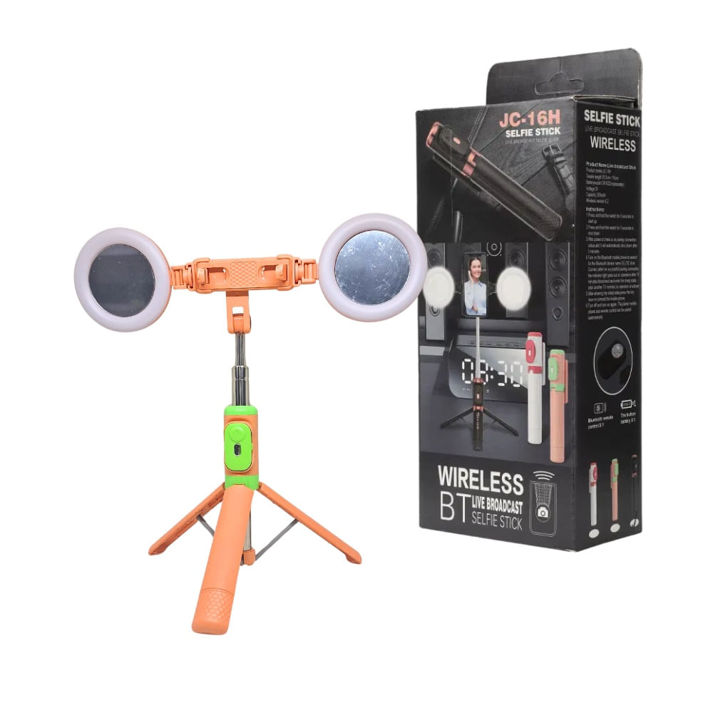 Palo Selfie Bluetooth JC-16H Doble Luz Led 110cm- Naranja
