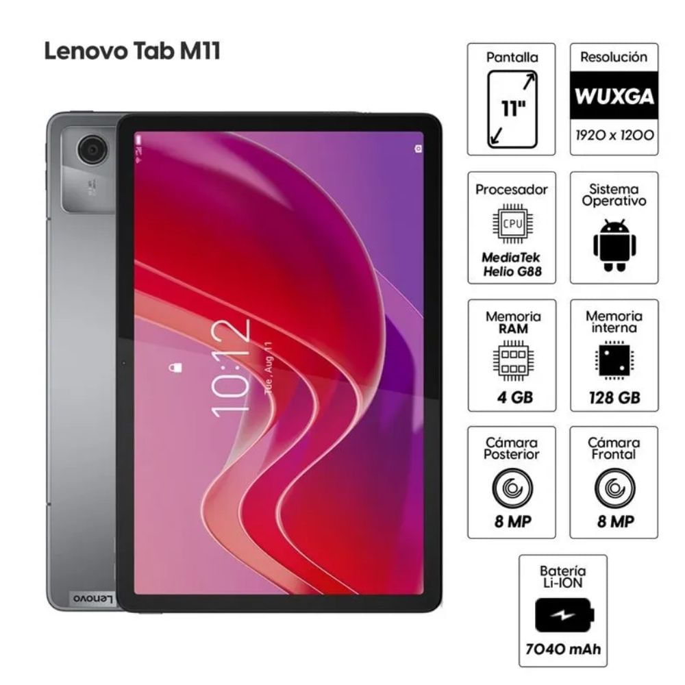 Tablet Lenovo Tab M11, 11 pulg WUXGA IPS Wi-Fi 5 RAM 4gb 128gb