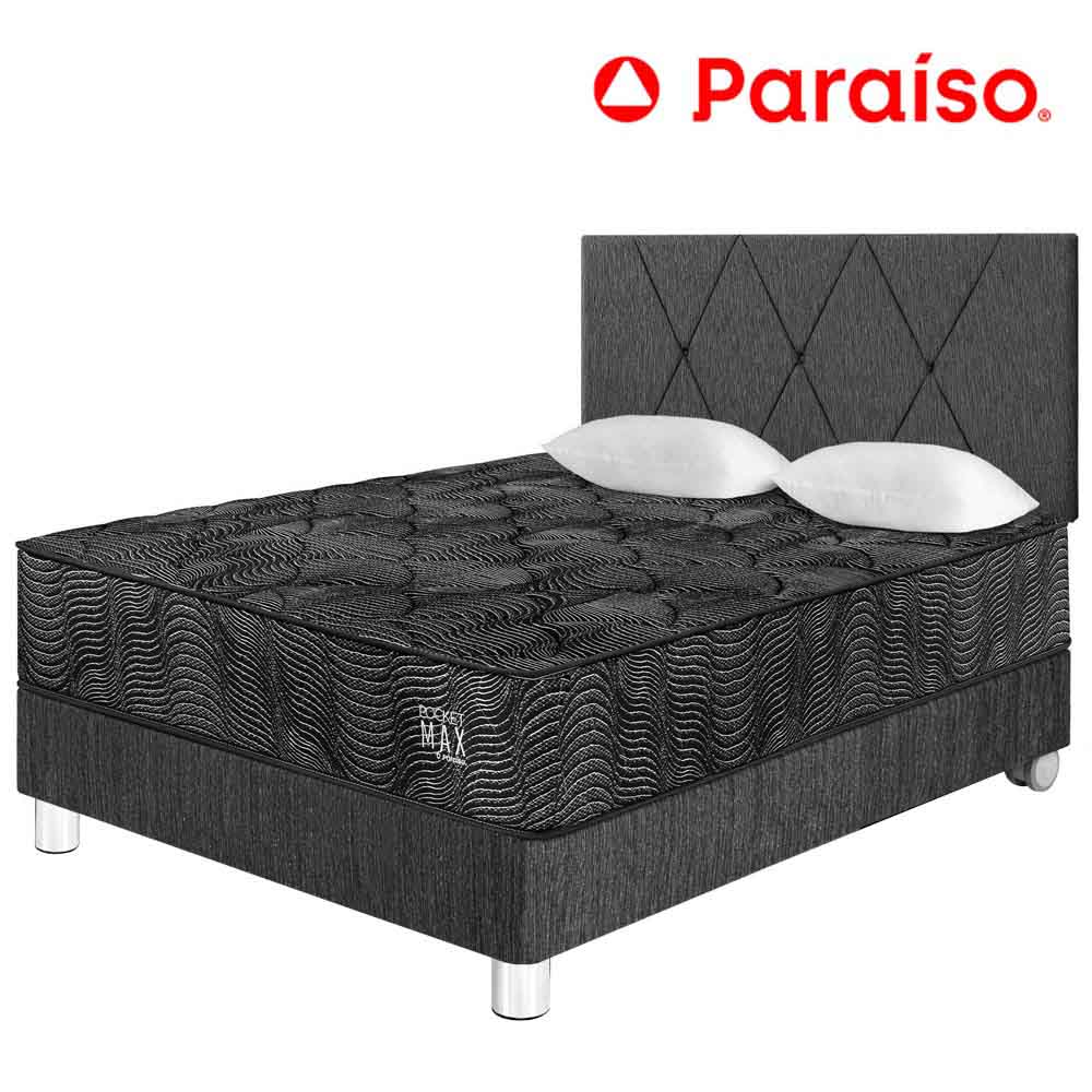 Dormitorio PARAISO Pocket Max Black 2 Plazas + 2 Almohadas + Protector