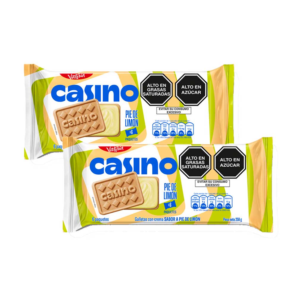 Pack Galleta CASINO Sabor Pie de Limón Bolsa 43g Paquete 6un x2un