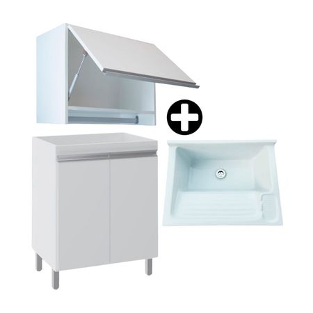 COMBO Mueble Lavanderia: Mueble alto + Mueble bajo + Lavadero fibra de vidrio 60x45cm
