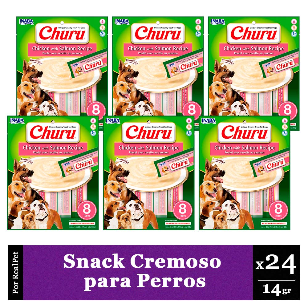 Snack Cremoso Perro Churu Pollo y Salmón 6 sobres x 8 tubos